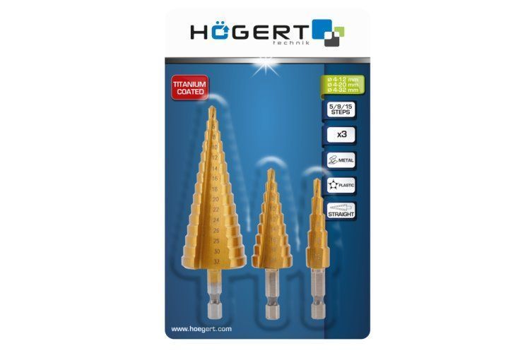 Набір свердел ступінчастих, 4-32, HT6D325 уп 3 шт Hoegert 16010116230 фото